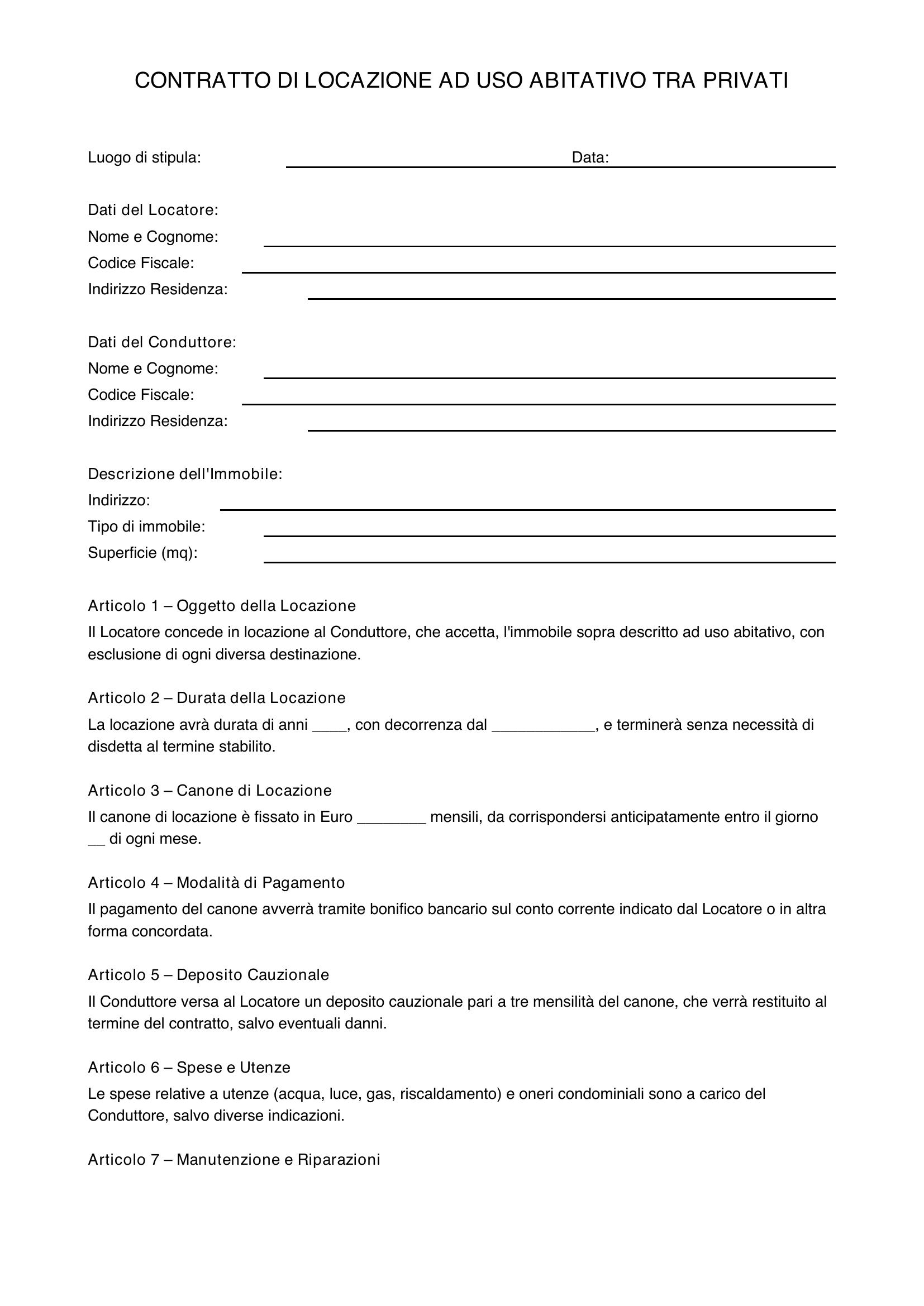 Contratto Affitto Tra Privati