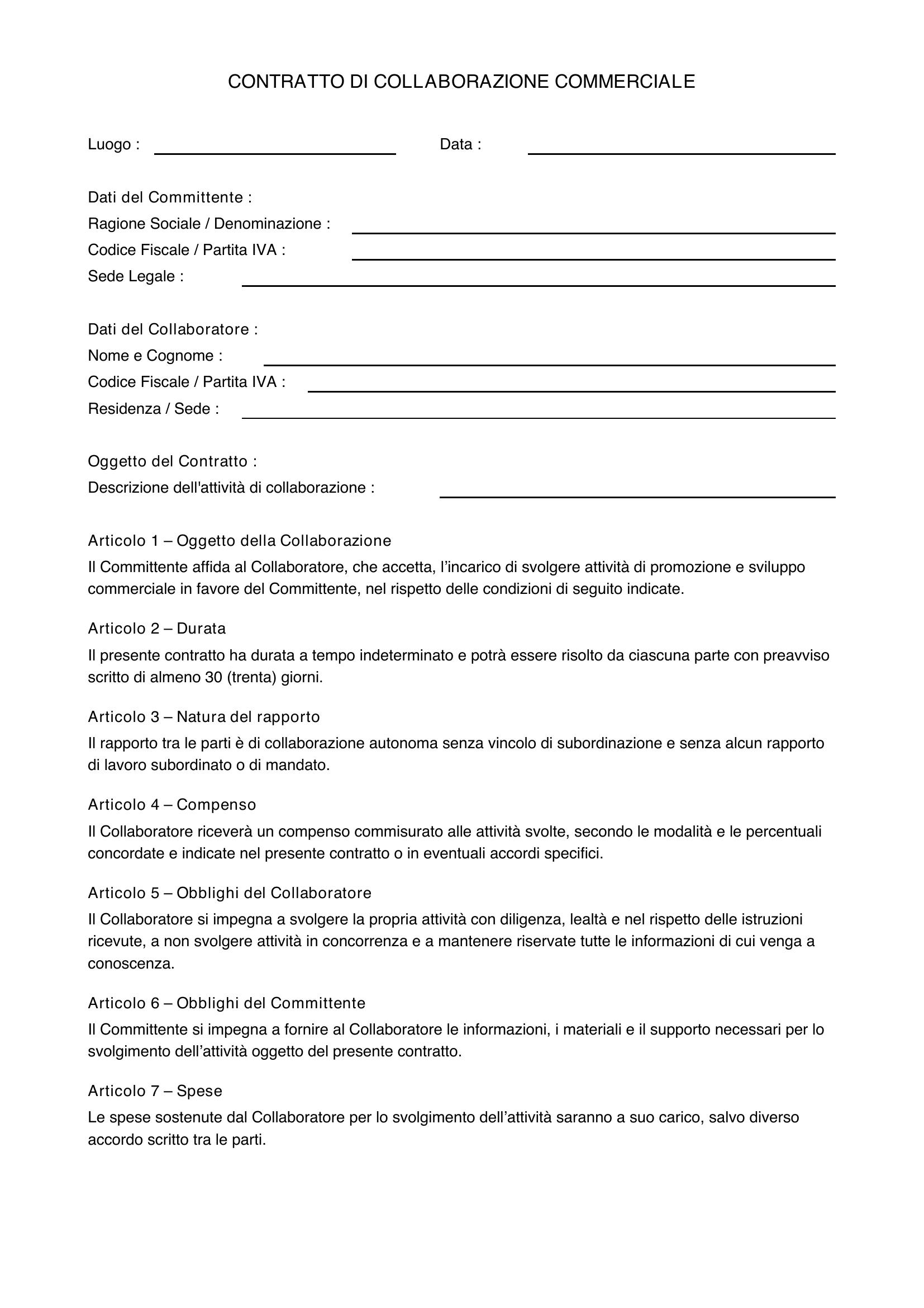 Contratto Di Collaborazione Commerciale