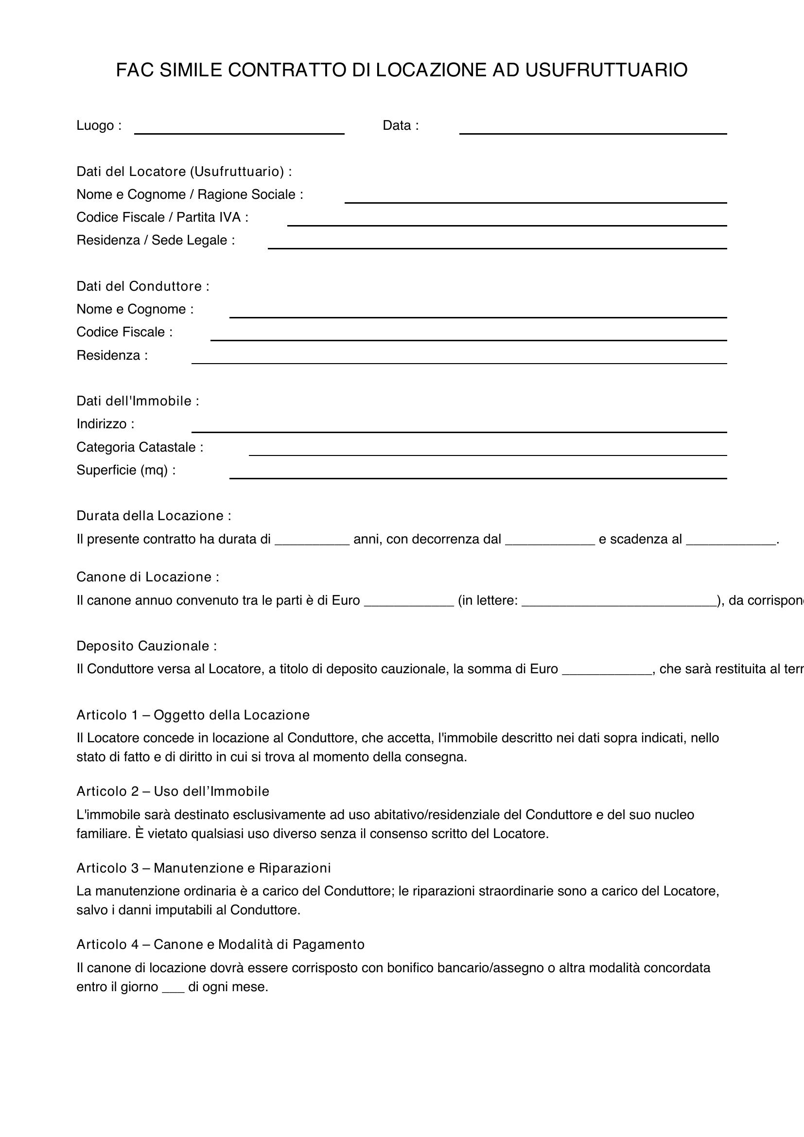 Fac Simile Contratto Di Locazione Usufruttuario