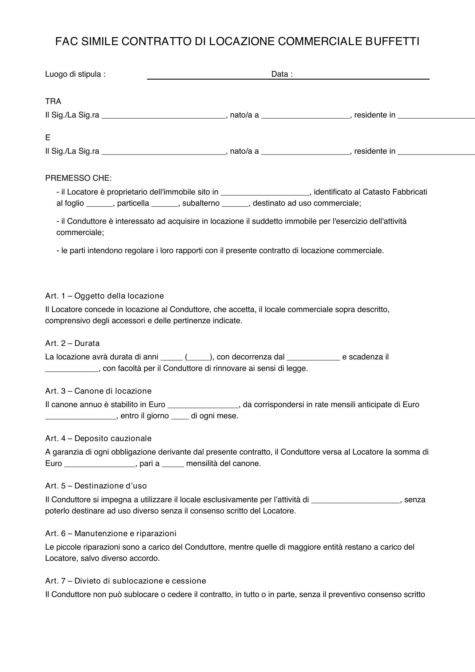 Fac Simile Contratto Locazione Commerciale Buffetti
