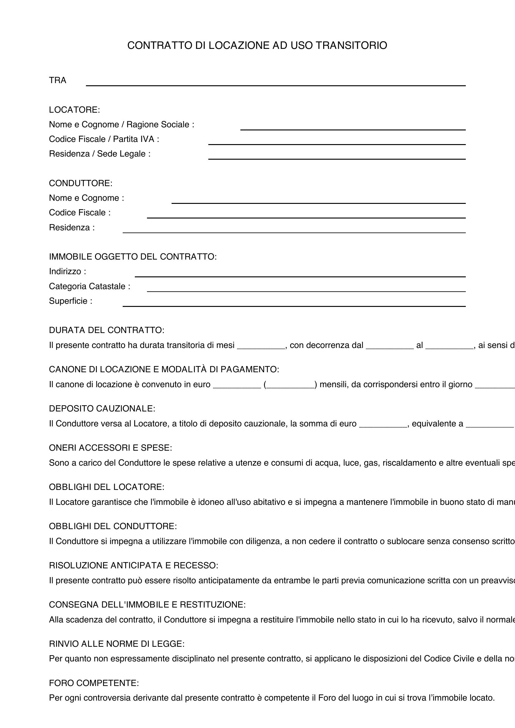 Modello Contratto Di Locazione Transitorio Agenzia Delle Entrate