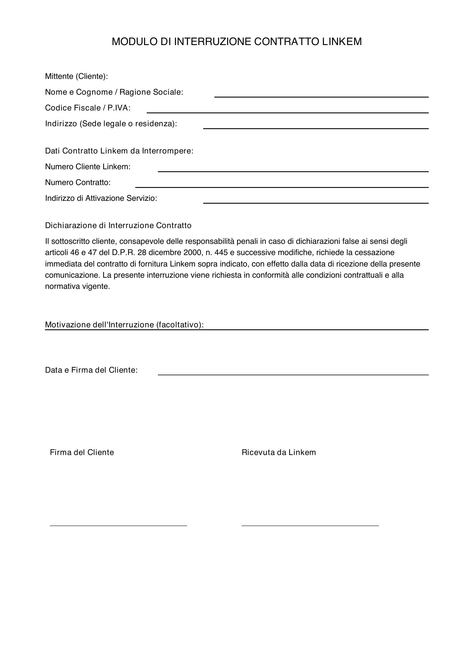 Modulo Interruzione Contratto Linkem